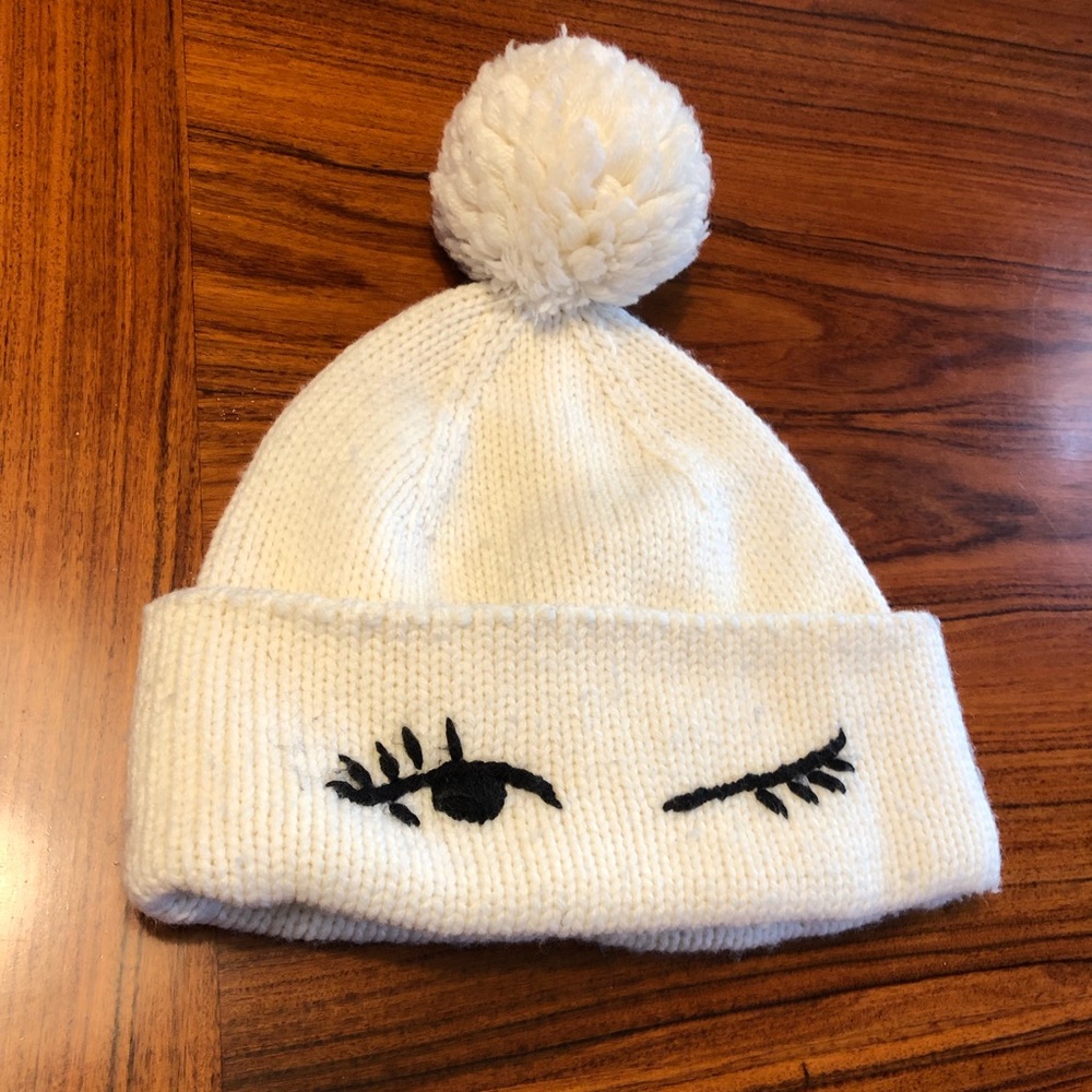 Kate Spade Winking Eye Cream Knit Hat w/ Pom Pom